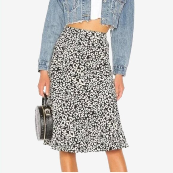 Lovers + Friends Monochrome Asymmetrical see you soon leopard Midi Skirt XS - Picture 1 of 12